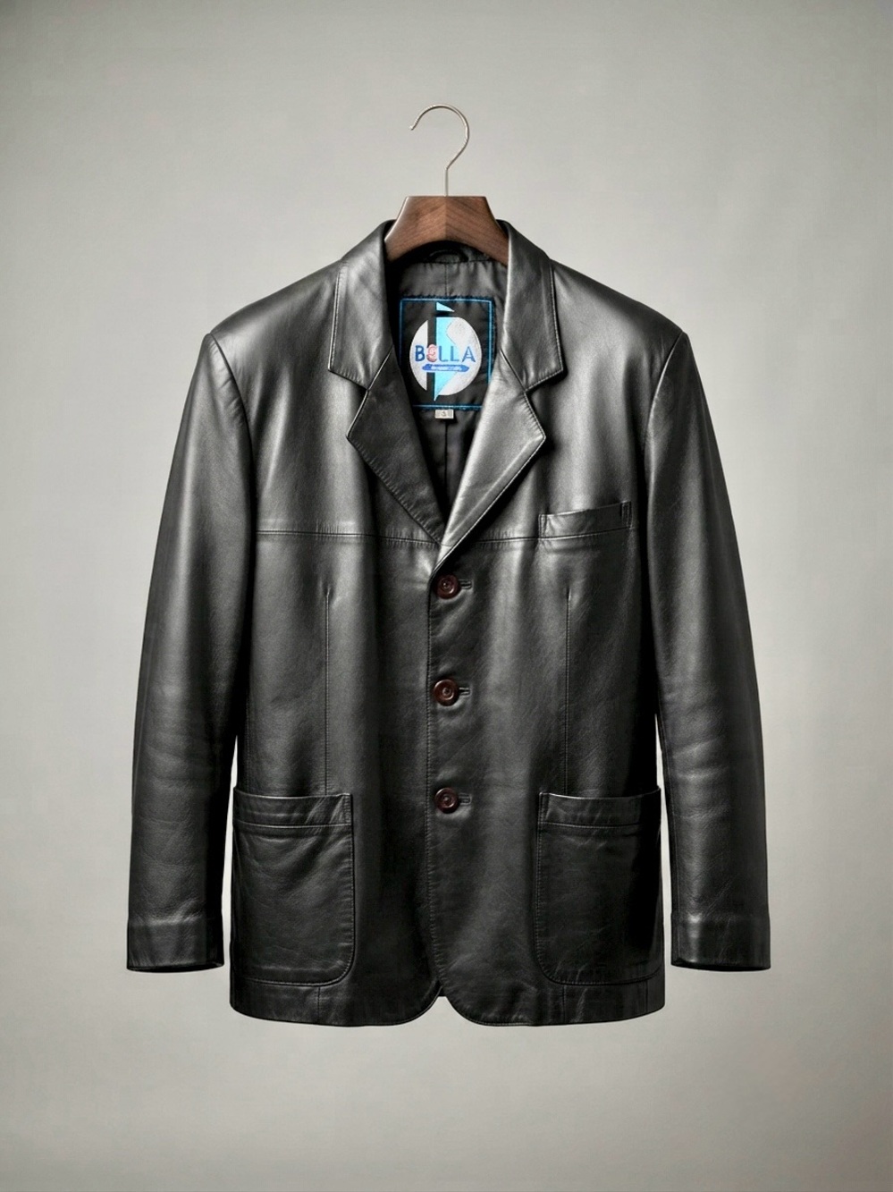 Vintage Bella Men’s Black Leather Blazer Jacket Size XL